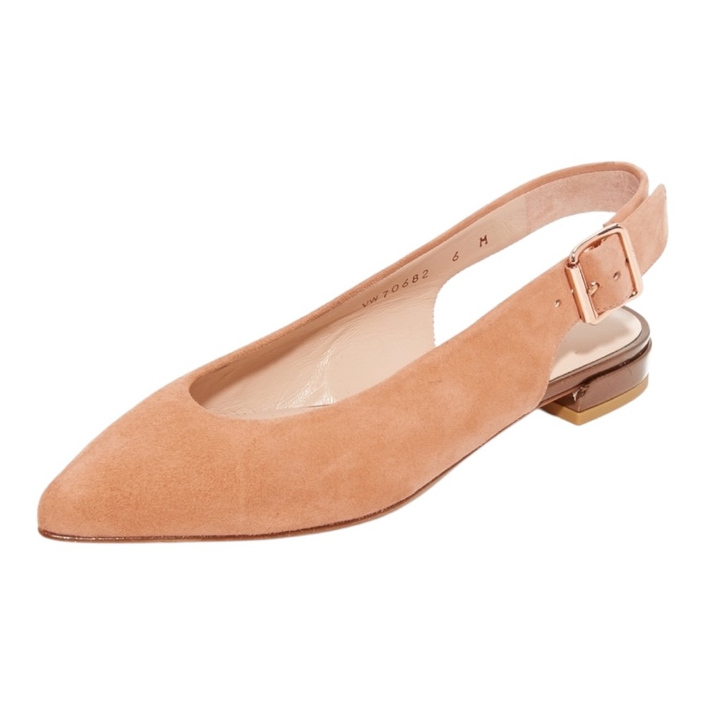 Stuart Weitzman Heidi Nude Suede Metallic Bronze Gold Heel Slingback Flats - 8 N